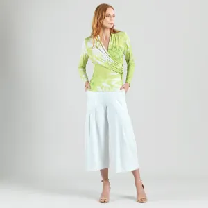 V-Neck Draped Pleat Top - Floral Citrus