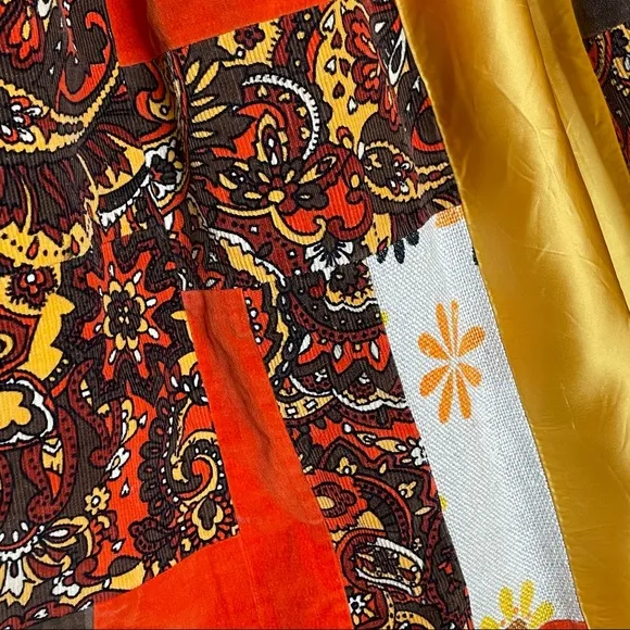 Vintage Handmade Quilted‎ Skirt Patchwork 1970s Brown Orange Yellow Retro Unique