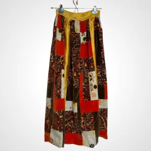 Vintage Handmade Quilted‎ Skirt Patchwork 1970s Brown Orange Yellow Retro Unique