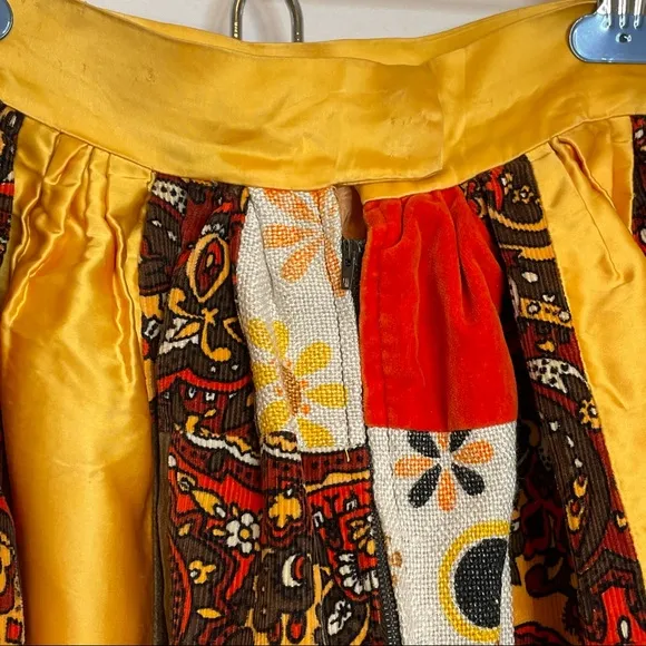 Vintage Handmade Quilted‎ Skirt Patchwork 1970s Brown Orange Yellow Retro Unique