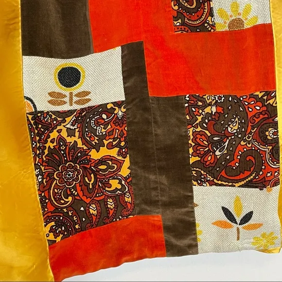 Vintage Handmade Quilted‎ Skirt Patchwork 1970s Brown Orange Yellow Retro Unique