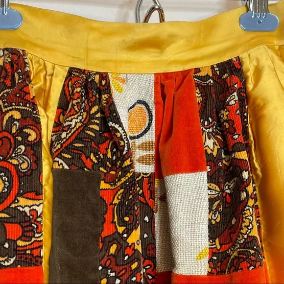 Vintage Handmade Quilted‎ Skirt Patchwork 1970s Brown Orange Yellow Retro Unique