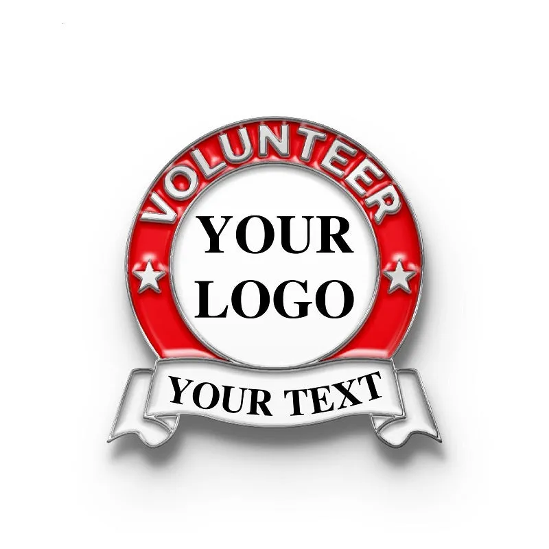 Volunteer Pin with Custom Round Logo Ribbon Text