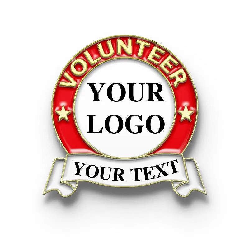 Volunteer Pin with Custom Round Logo Ribbon Text