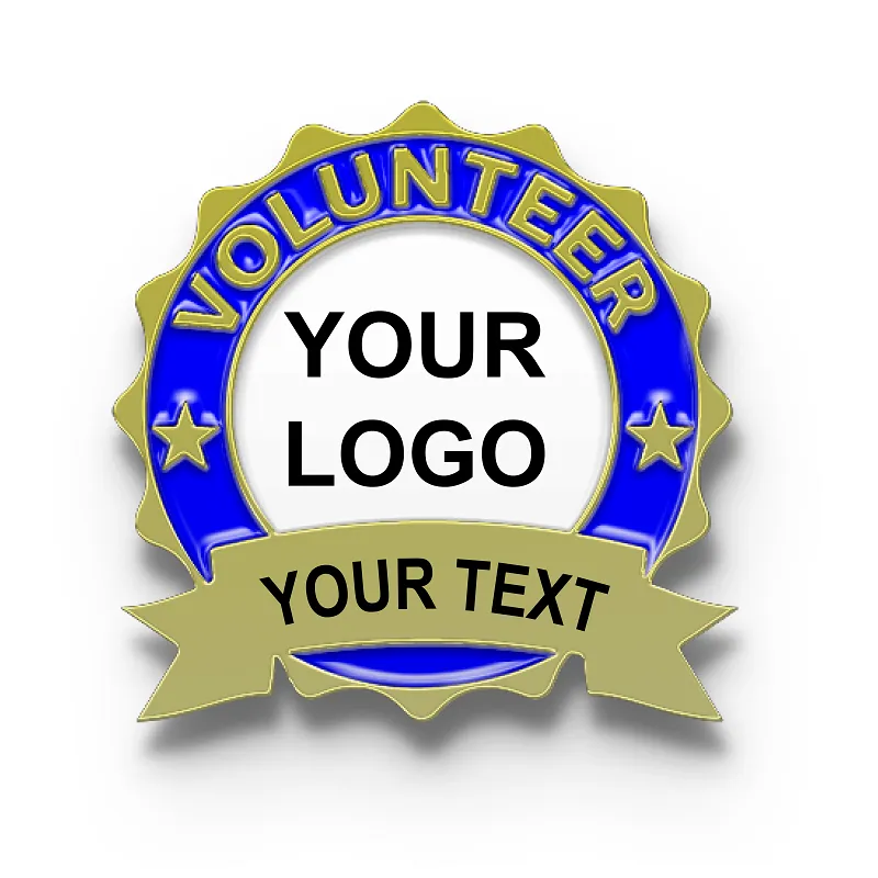 Volunteer Pin with Custom Round Logo Ribbon Text
