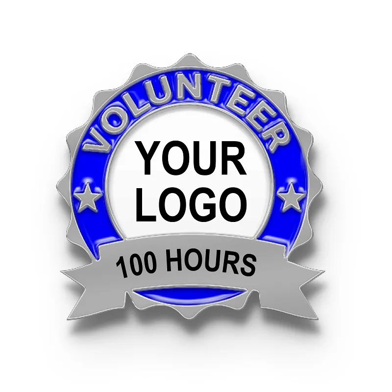 Volunteer Pin with Custom Round Logo Ribbon Text