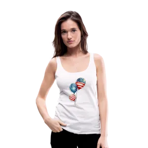 Watercolor Patriotism: Premium Women's Tank Top with American Flag Balloons