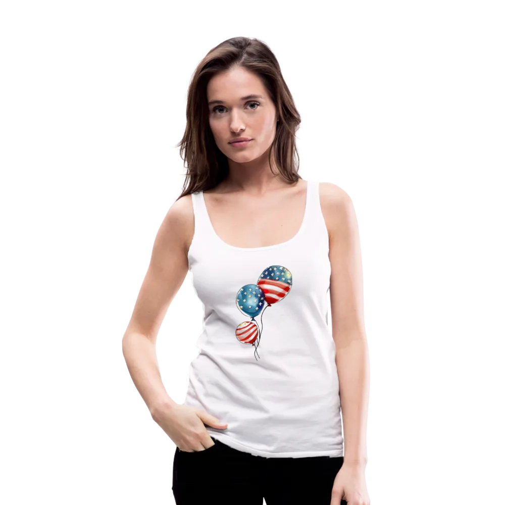 Watercolor Patriotism: Premium Women's Tank Top with American Flag Balloons