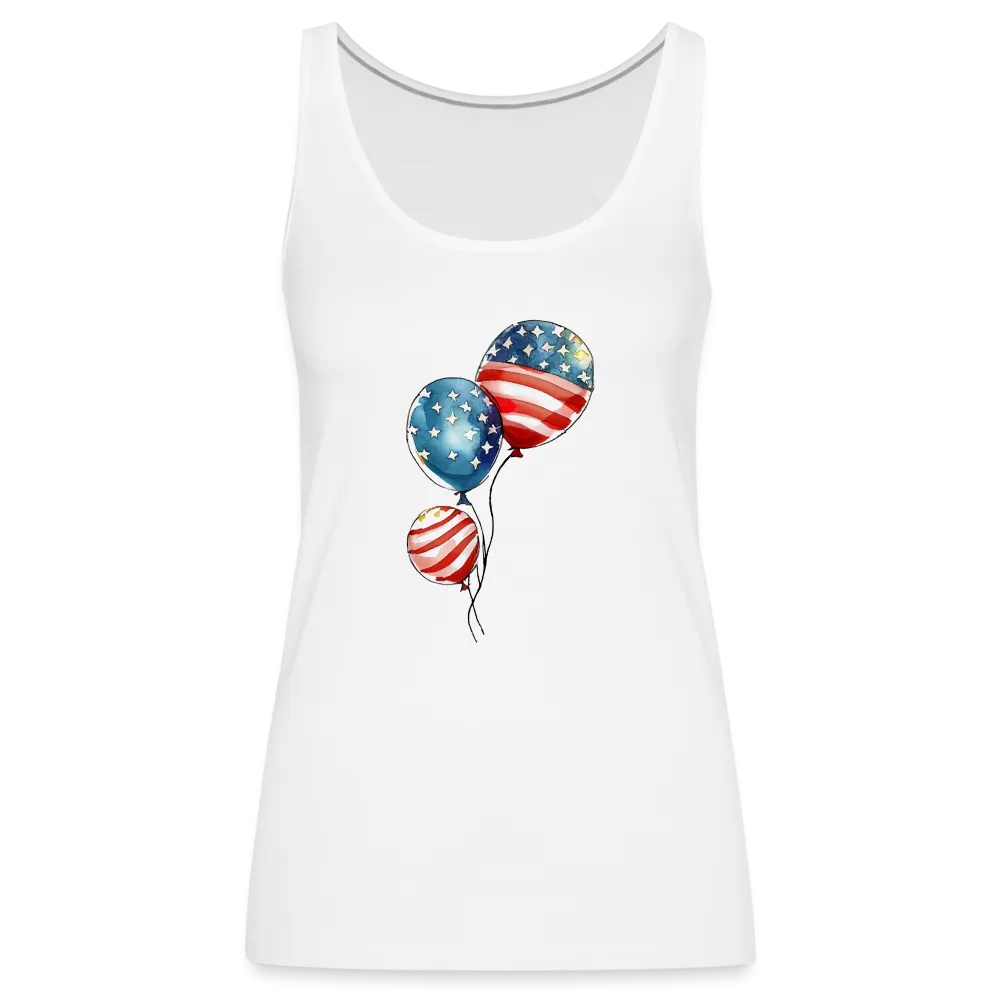 Watercolor Patriotism: Premium Women's Tank Top with American Flag Balloons