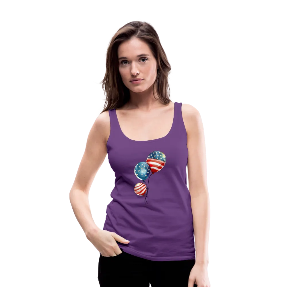 Watercolor Patriotism: Premium Women's Tank Top with American Flag Balloons