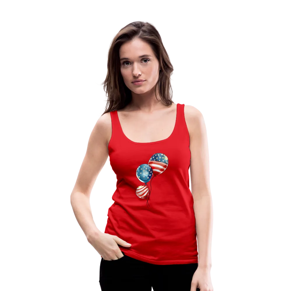 Watercolor Patriotism: Premium Women's Tank Top with American Flag Balloons