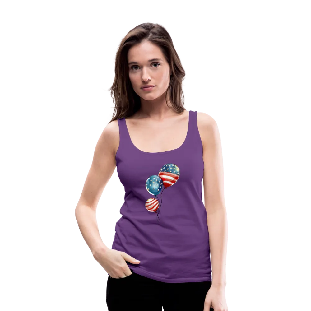 Watercolor Patriotism: Premium Women's Tank Top with American Flag Balloons