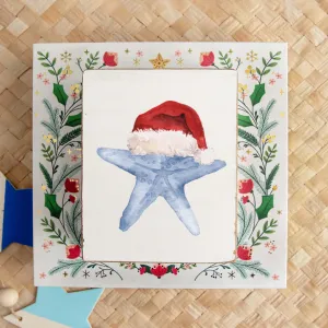 Watercolor Santa Starfish Decorative Wooden Block