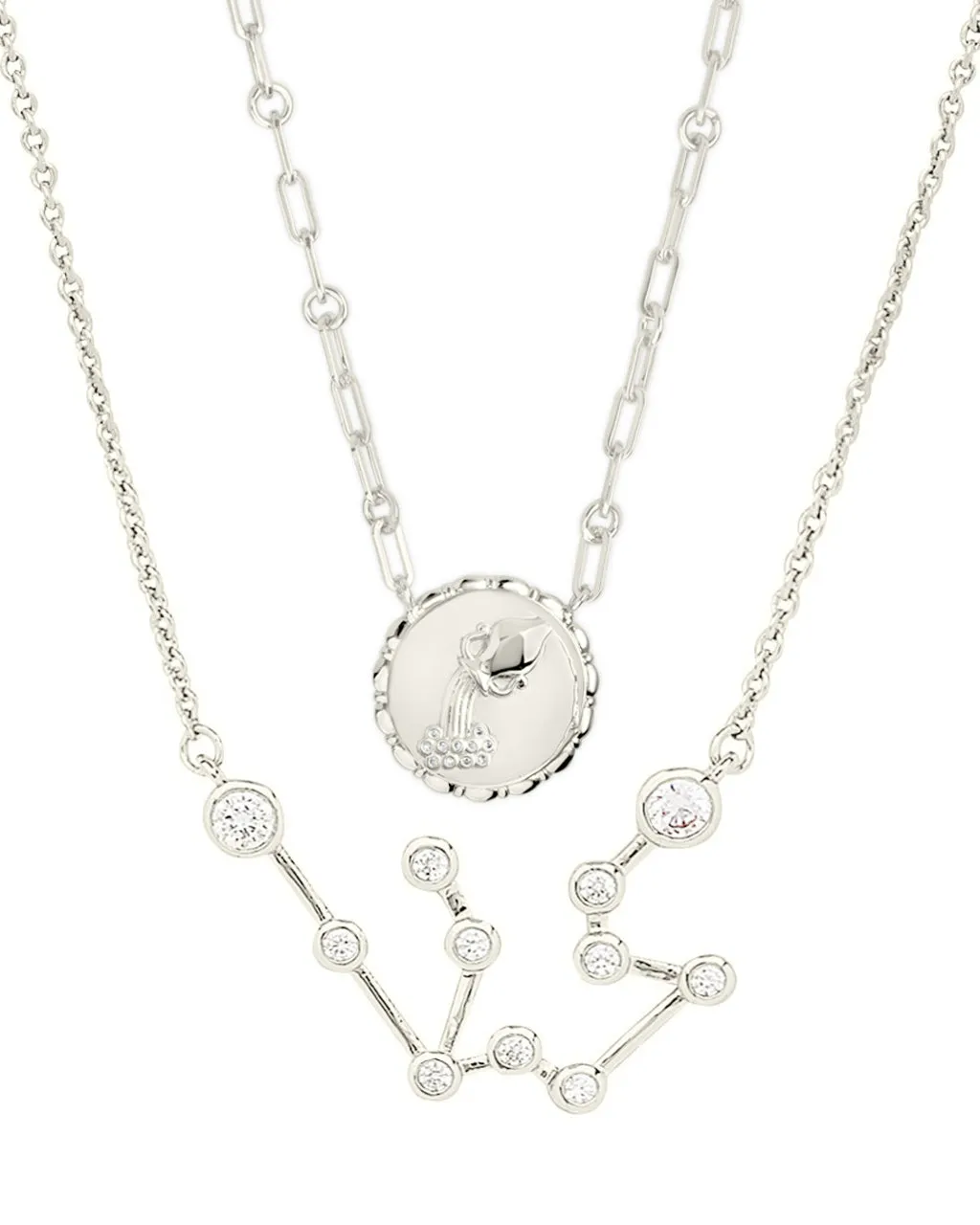 'When Stars Align' Constellation Necklace & Bold Link Zodiac Necklace Set
