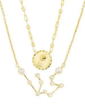 'When Stars Align' Constellation Necklace & Bold Link Zodiac Necklace Set