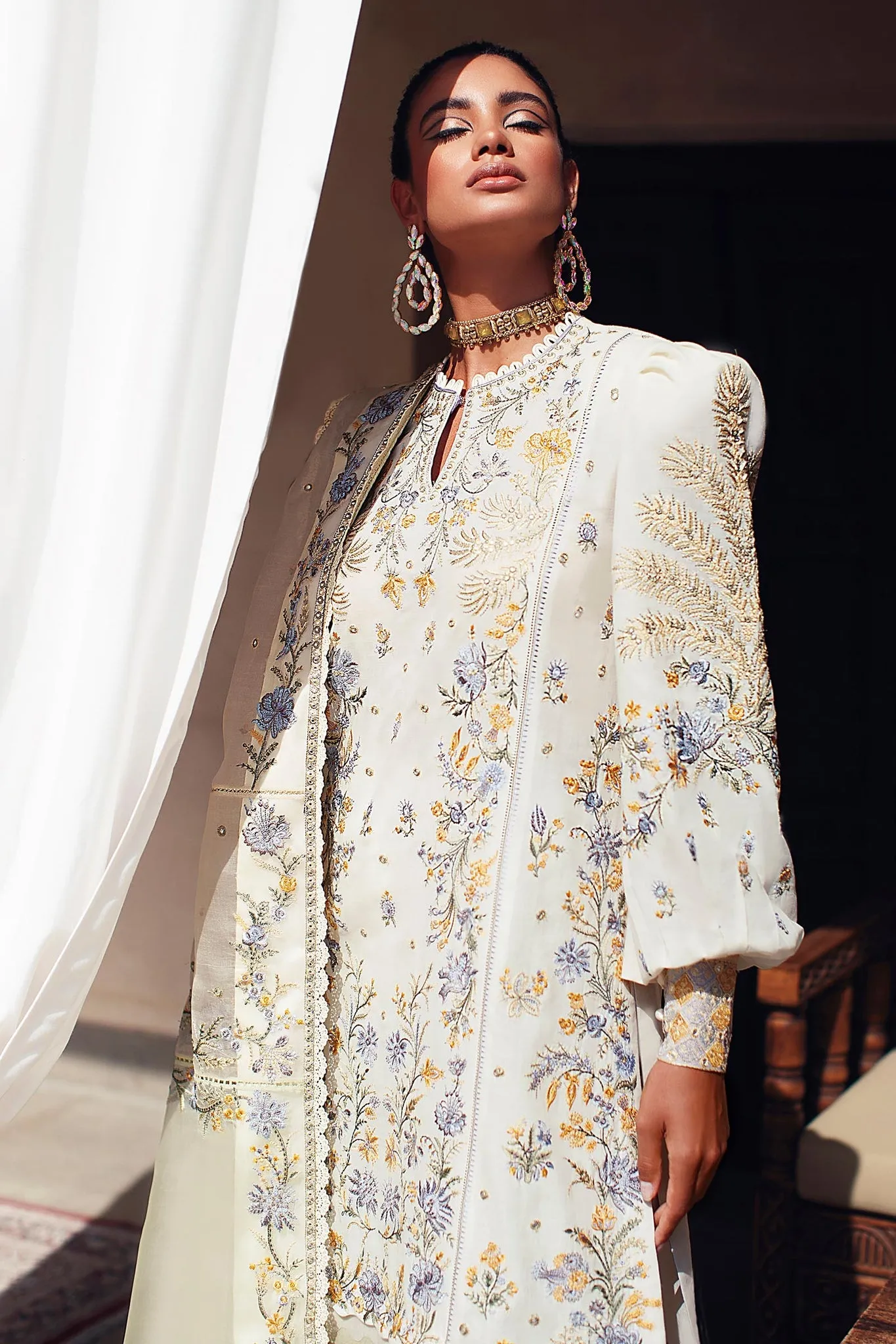 White Lawn Frock with Churidar Pakistani Eid Dress
