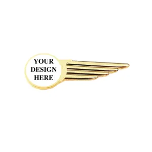 Wing Pin with Custom Round Logo - Half Wing 1.75 inch