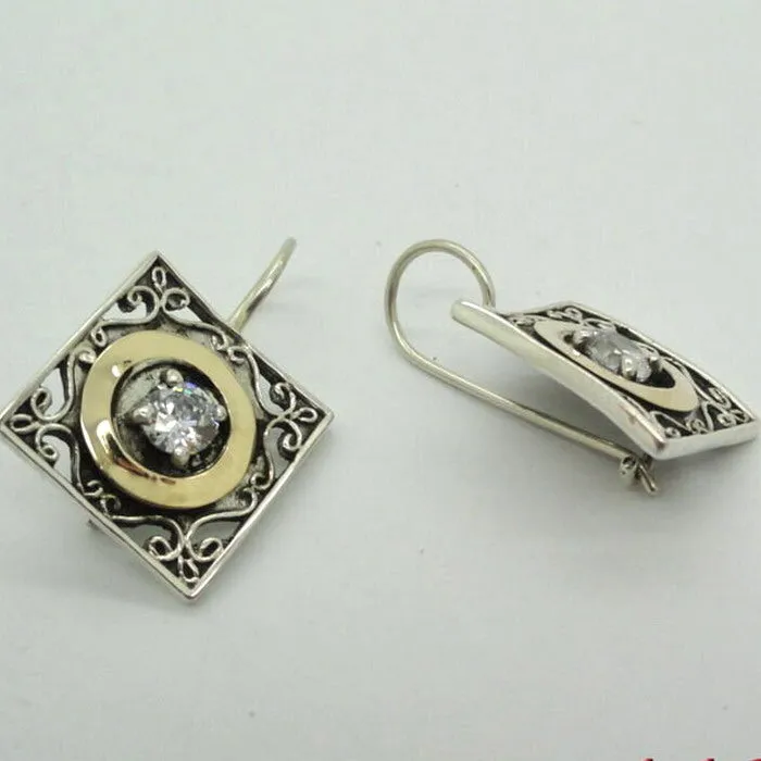 Zircon Earrings Sterling Silver 9K gold Handmade Hadar Designers (S 110)
