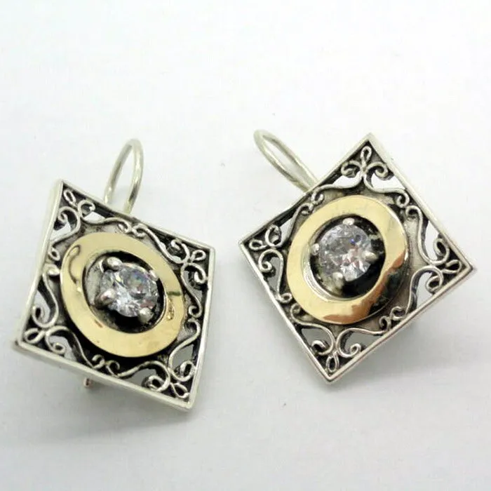 Zircon Earrings Sterling Silver 9K gold Handmade Hadar Designers (S 110)